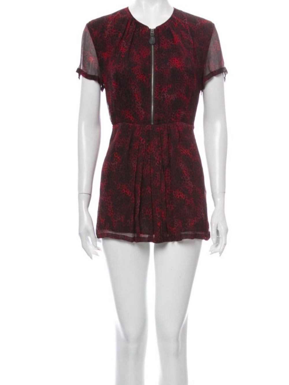 Burberry Brit Red and Black Short Sleeve Mini Dress/tunic with Front Zip